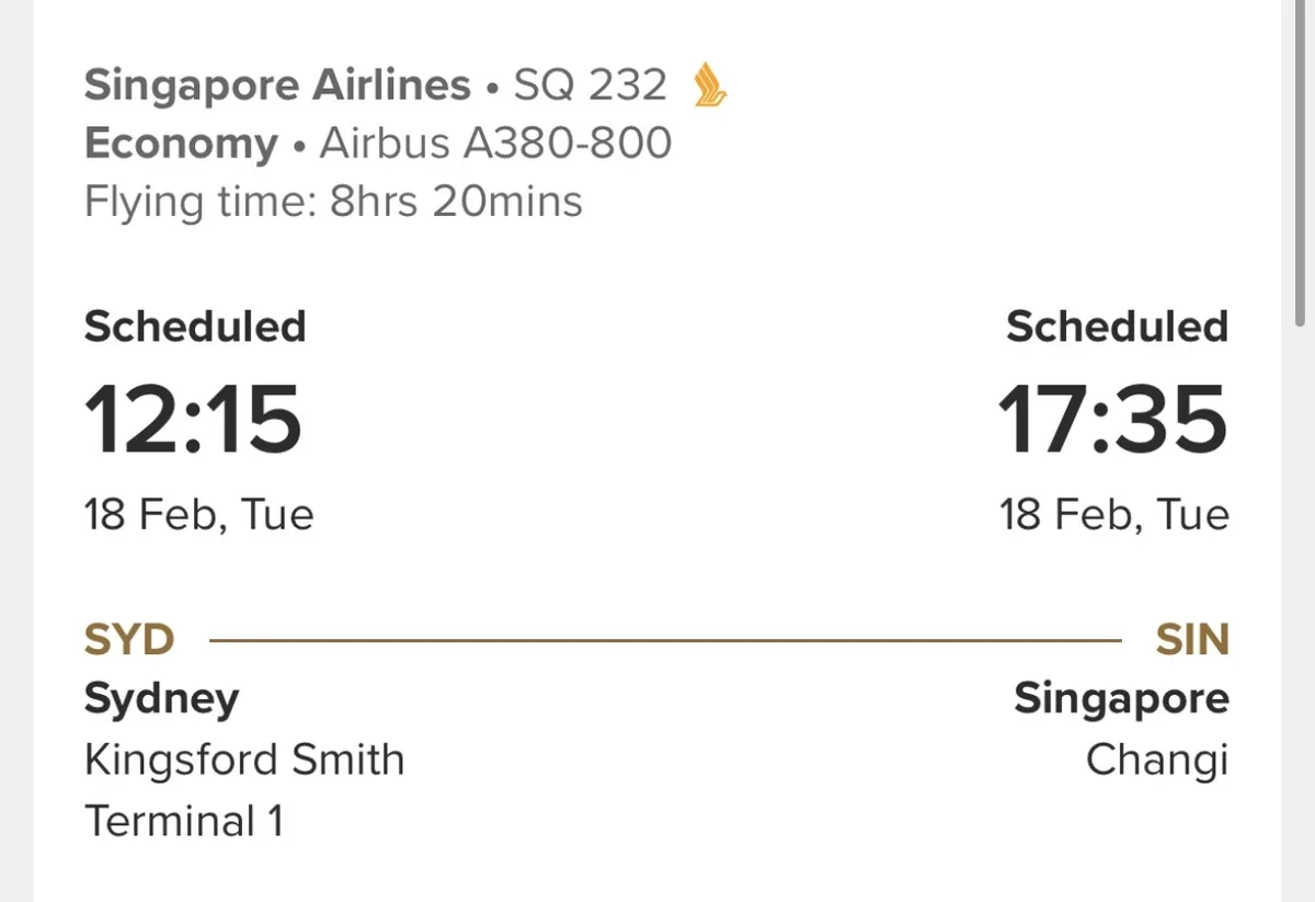 싱가포르항공 탑승권