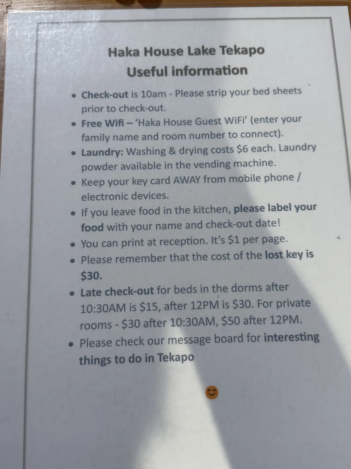Haka House check-in information sheet