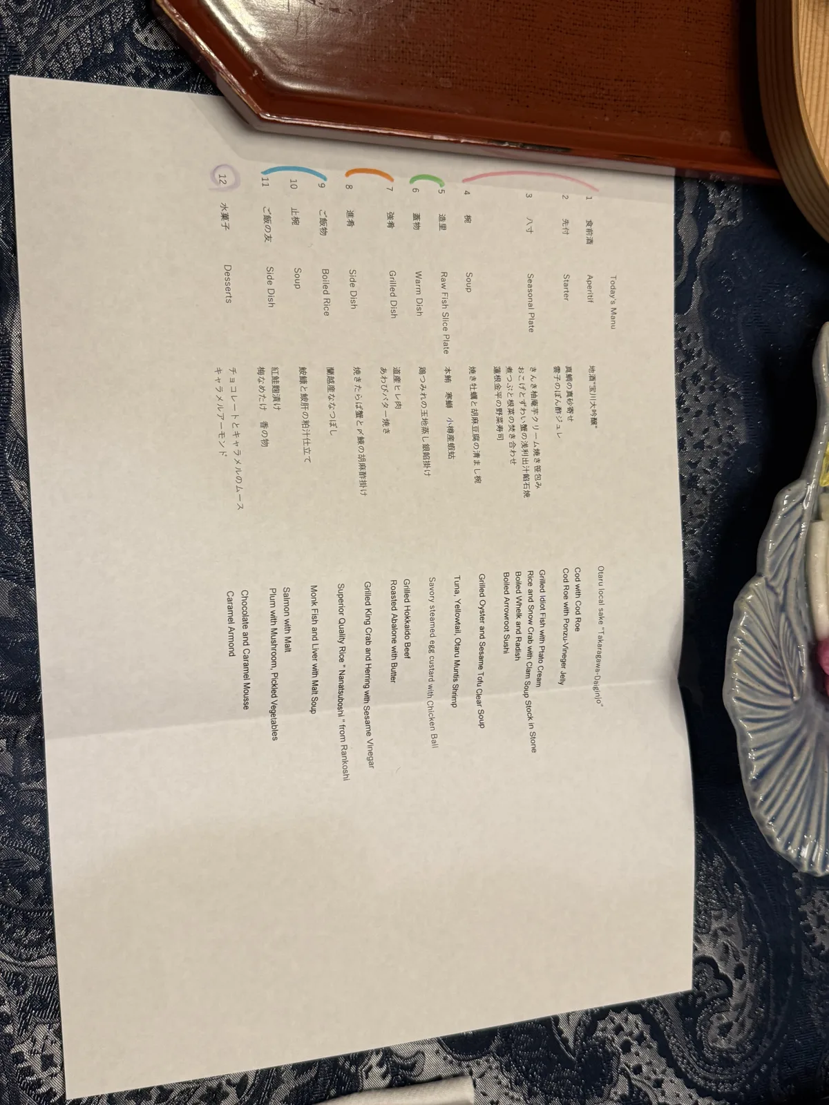 고라쿠엔 료칸 석식 가이세키 코스 메뉴판